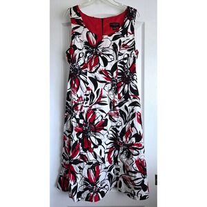 VTG‎ Signature Robbie Bee Red Black Floral Cotton Sleeveless A-Line Dress Sz 12
